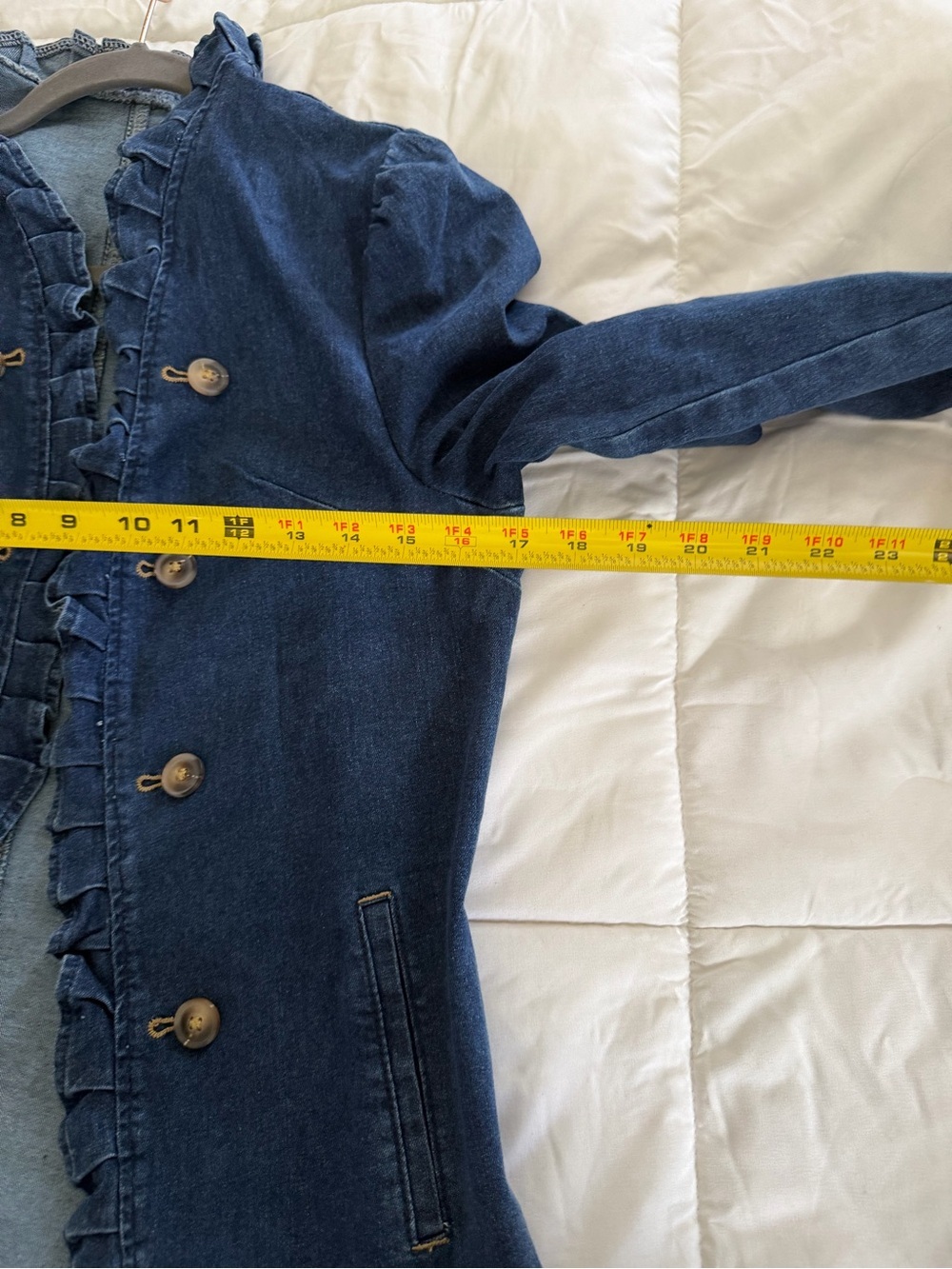 Ruffled Double-Breasted Denim Jacket - Blue - Picture 4 of 6